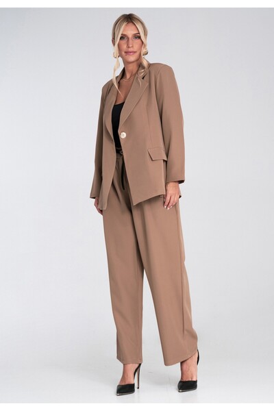 Figl Costum larg de damă - Costum de damă cu pantaloni largi - Bej M1248 mărimea S