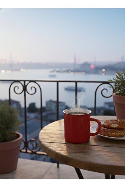 Elista Ceramic Cup with Handle, Colorful Enamel Look, Gray Color, 260 Cc