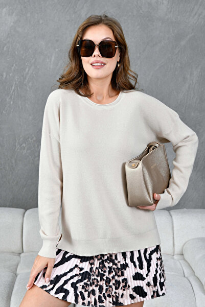 Park Karon Women's Crew Neck Slit Oversized Knitwear Sweater