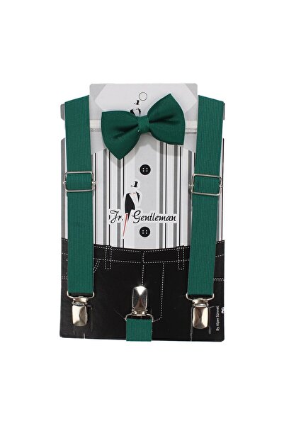 bebegen Baby Boy Green Lacy Bow Tie Pants Suspender Set