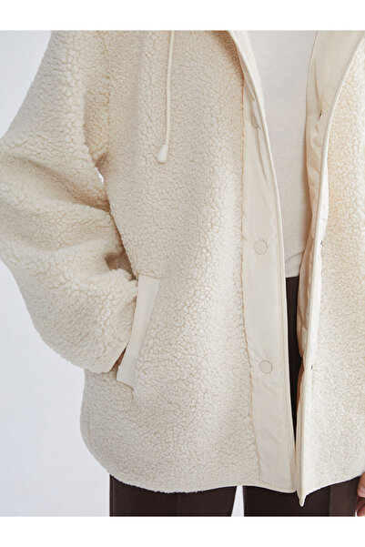 LC Waikiki Modest Beige cu glugă supradimensionat Palton Teddy pentru femei