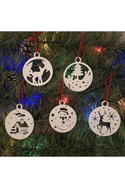 DECORADI Set de 5 ornamente pentru bradul de Crăciun, albe, diametru 9 cm, ca...