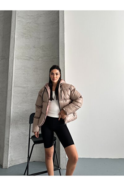 Fashionbox γυναικείο τζελ φόρμα με με κουκούλα φερμουάρ αδιάβροχο φουσκωτό παλτό 25222