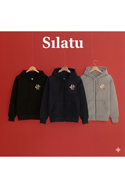 SILATU Half Moon Logo Zippered Gray-Black-Dark Blue Sweatshirt