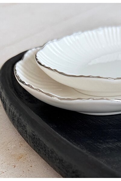 porselenden Aura Silver 2-Piece 20 cm Premium Porcelain Small Size Boat-Shaped Breakfast Mezelik Presentation Serving Set