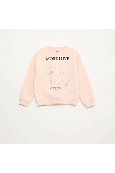 KİABİ Fleece Sweatshirt with Rhinestone Embellishments PINK
