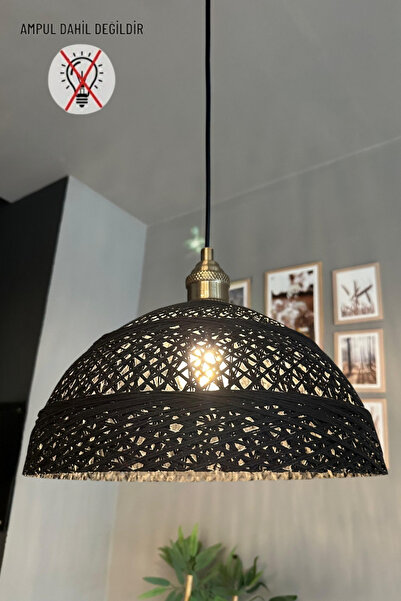 Bamyum Bohem Recycle İplik Jüt El Yapımı Siyah İplik Eskitme Lale Başlık Tekl...