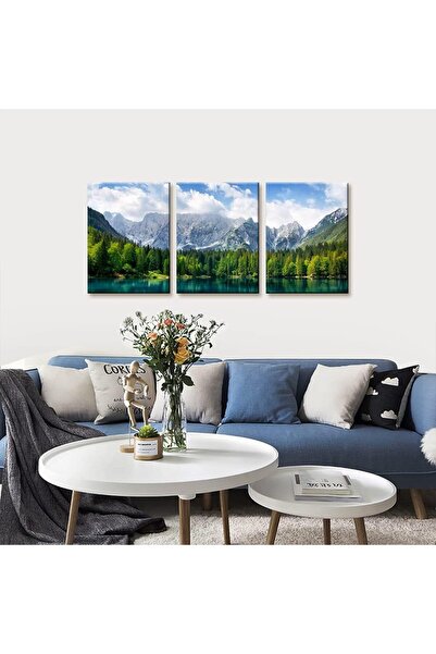 ALAYRA International 3-Piece Nature Scenery Wall Art Set (30x40 cm) – Turquoise Lake Forest Mountain Canvas Prints