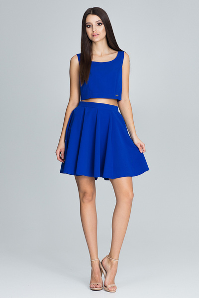 Figl Set de damă - top scurt cu bretele - fustă mini evazată - albastru M572 mărimea XL