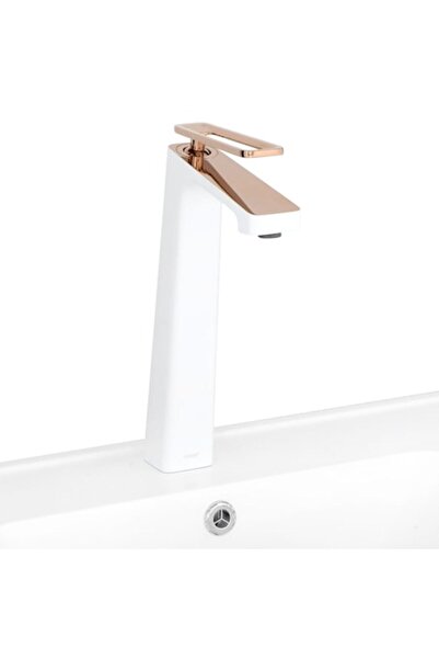 Maison Mex Tall washbasin mixer, FRAME, L.18.8 H.22.6/29.6 cm, white/copper