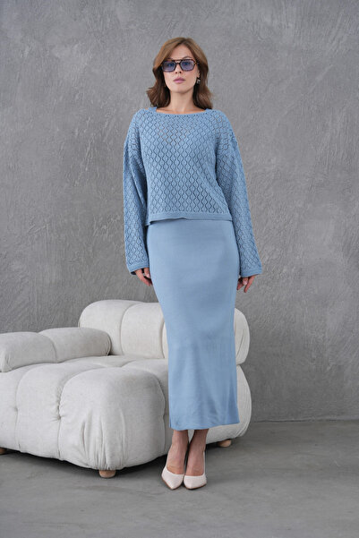 Park Karon Women's Boat Neck Knit Detail Blouse Dress Two-Piece Trko Set