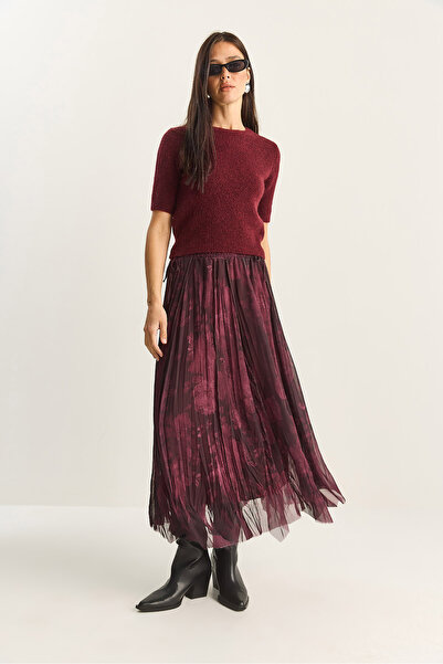 Bianco Lucci Women's Wrinkled Effect Patterned Elastic Waist Lined Chiffon Skirt De251115 60283851