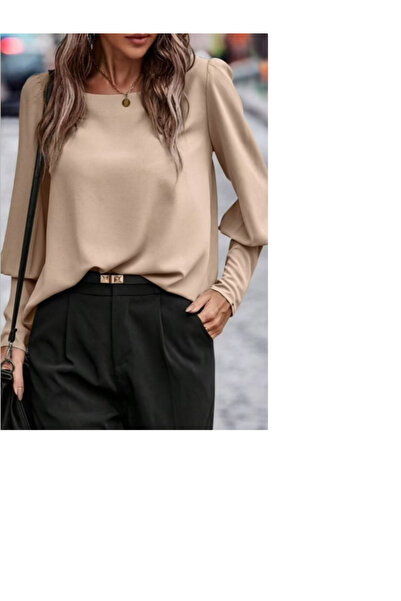 ND Bej Bluz Karpuz Kollu Ve Kare Yaka