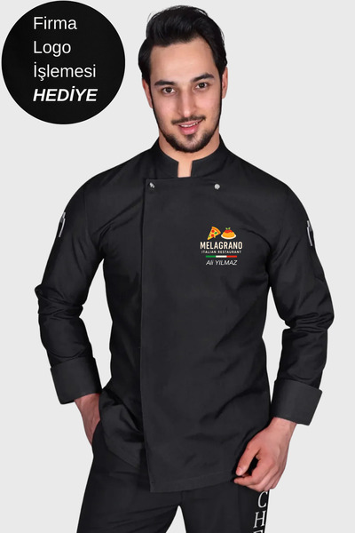 Üniformanya Firma Logo İşlemesi Hediyeli Aşçı Ceketi Siyah Şef Ceketi Aşçı Kı...