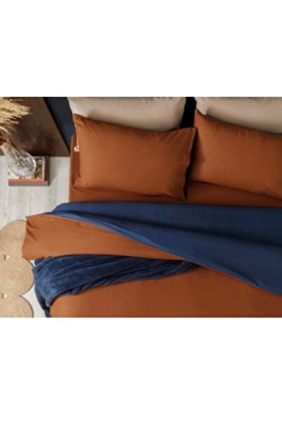English Home Plain Cotton Double Duvet Cover 200X220 cm (It Is Only a Duvet Cover) Orange-Navy Blue