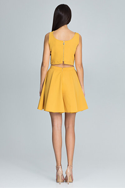 Figl Women's set - short strappy top - flared mini skirt - mustard M572 size L