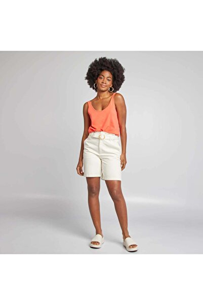 KİABİ Short denim shorts with buckle belt WHITE