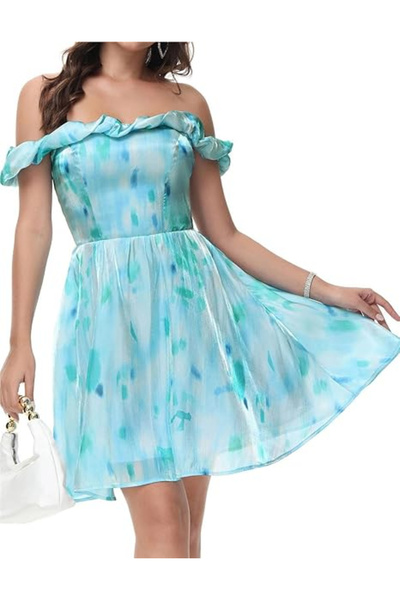 OEM Above-the-knee summer dress with long sleeves, blue, S