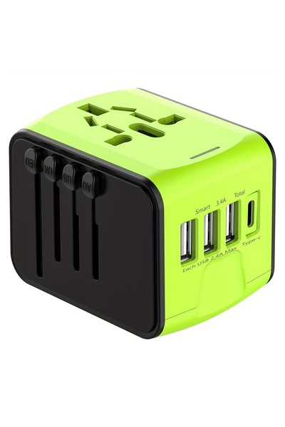 Generic Travel Adapter with Worldwide AC Plug & 3 USB-A/1 USB-C Fast Ports, Compatible Europe UK US AU Asia