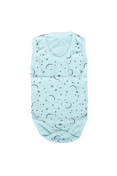 bebegen Unisex Water Green Crescent and Star Patterned Strap Bodysuit