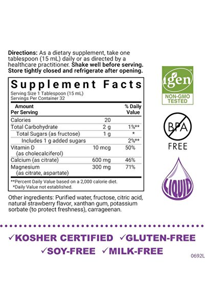 Bluebonnet Nutrition Liquid Calcium Citrate with Magnesium Citrate & Vitamin D3, Strawberry, 16 fl o