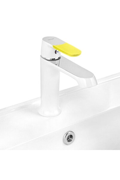 Maison Mex Washbasin mixer, CARA, l.12.5 H.16.6/10.9 cm, glossy white/yellow