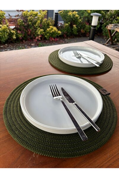 homeınn Green Christmas Themed Straw-Looking Round Placemat – Stain-Resistant, Handmade – 33X33 cm
