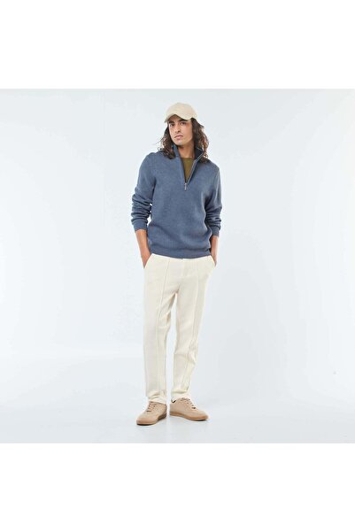 KİABİ Zip-up high neck knitted sweater BLUE