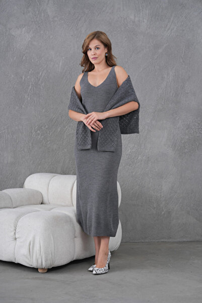 Park Karon Women's Boat Neck Knit Detail Blouse Dress Two-Piece Trko Set