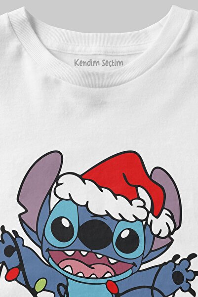 Kendim Seçtim Cute Christmas Christmas New Year Stitch New Year Printed T-Shirt White T-Shirt
