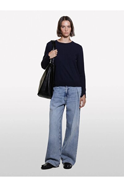 Sisley Cashmere Blend Regular Fit Sweater Women's Navy Blue Sweater - 325A102Hm100F