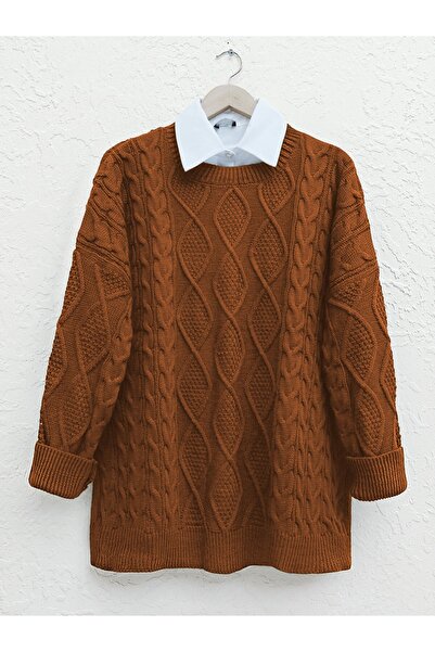 Modamorfo Honeycomb Pattern Winter Casual Knit Sweater -Tile