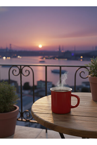 Elista Ceramic Cup with Handle, Colorful Enamel Look, Gray Color, 260 Cc