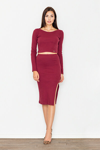 Figl Elegant burgundy set with cropped top and skirt M484 size S/M