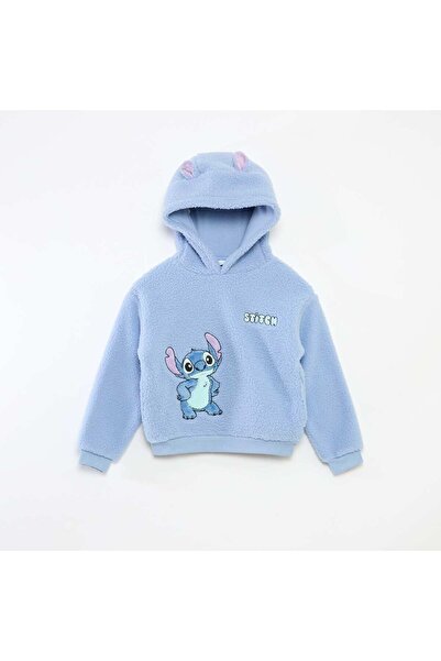 KİABİ Stitch Fleece Hoodie with Ear Detail BLUE