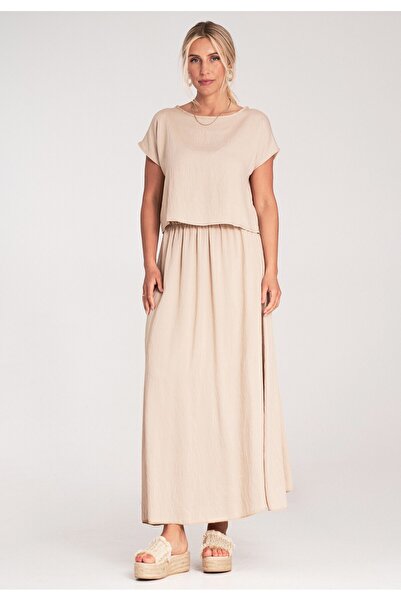 Figl Blouse and skirt set - Women's summer set - Beige set M1219 size L/XL