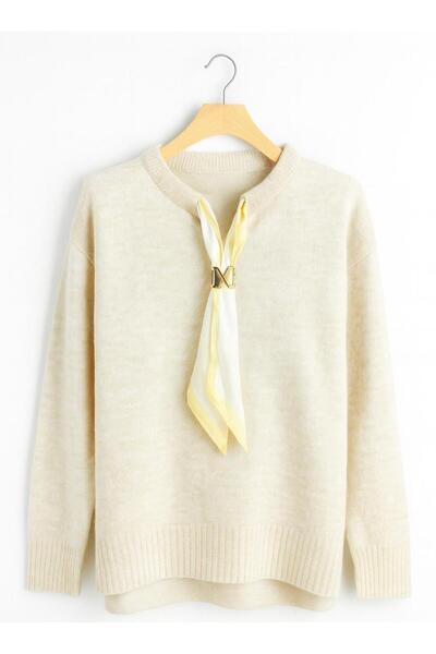 ATE ÖZGÜNEŞ TRİKO TEKSTİL PULOVER TRICOTAT PENTRU FEMEI cu căptușeală din fleece CU FULAR, CU FĂRĂ