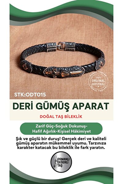OSMANLI DEĞERLİ TAŞ Sertifikalı Deri Gümüş Aparatlı Doğal Taş Bileklik ODT015