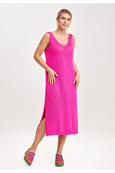 Figl Women's knitted set, fuchsia dress with bolero, M997, one size fits all