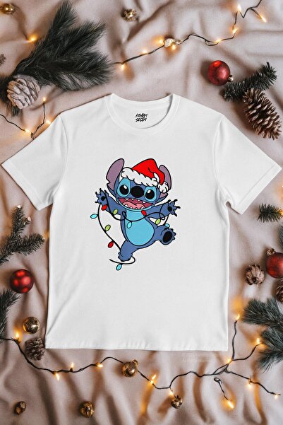 Kendim Seçtim Cute Christmas Christmas New Year Stitch New Year Printed T-Shirt White T-Shirt