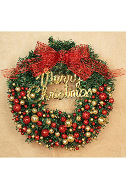 NO BRAND Christmas wreath decoration, wicker wreath door hanger, 30cm, red an...