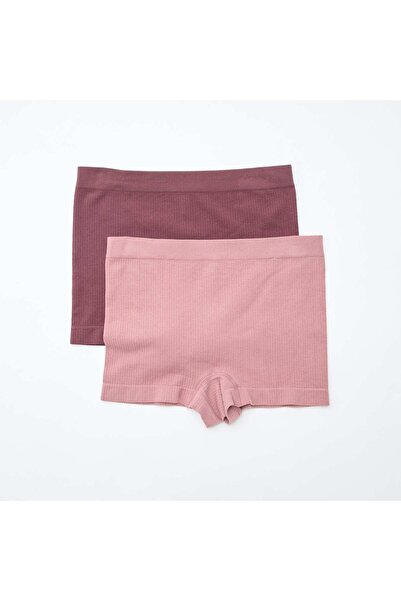 KİABİ Pack of 2 pairs of ribbed knit boy shorts PINK