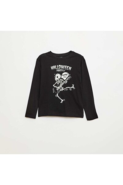 KİABİ Printed long-sleeved T-shirt BLACK