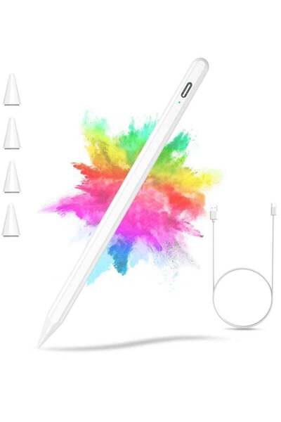 Generic Stylus Pen for iPad (2018-2022) - Capacitive, 4 Replacement Tips, Palm Rejection (White)