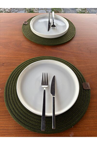 homeınn Green Christmas Themed Straw-Looking Round Placemat – Stain-Resistant, Handmade – 33X33 cm