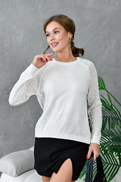 Park Karon سترة تريكو أساسية بأكمام وياقة دائرية للسيدات حياكة دانتيل