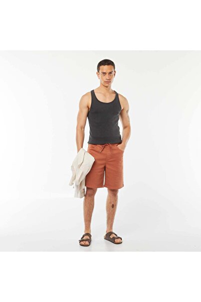 KİABİ Plain Bermuda shorts with elasticated waist and drawstring ties BROWN
