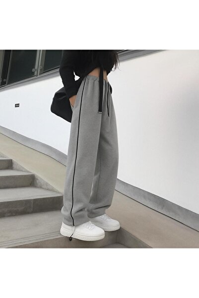 pandy Γκρι αθλητική φόρμα με φερμουάρ Harajuku Oversize Φούτερ