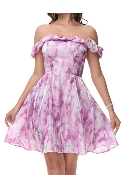 OEM Rochie de vară peste genunchi cu mâneci lungi, violet M