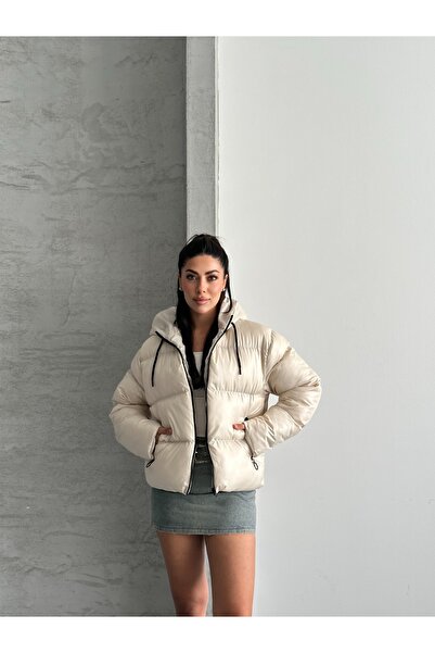 Fashionbox γυναικείο τζελ φόρμα με με κουκούλα φερμουάρ αδιάβροχο φουσκωτό παλτό 25222